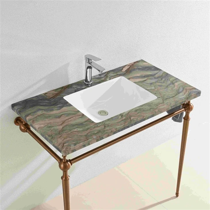 Natural Marble Silk Road Metal Frame Bathroom Vanity